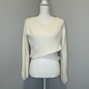 Iris faux Cashmere Crop Wrap Sweater Sexy Fuzzy Top Shirt L